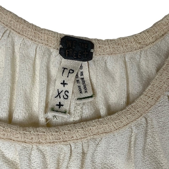 We The Free Boho Cropped Puff Sleeve Cream Flowy Blouse Size S - Picture 12 of 13